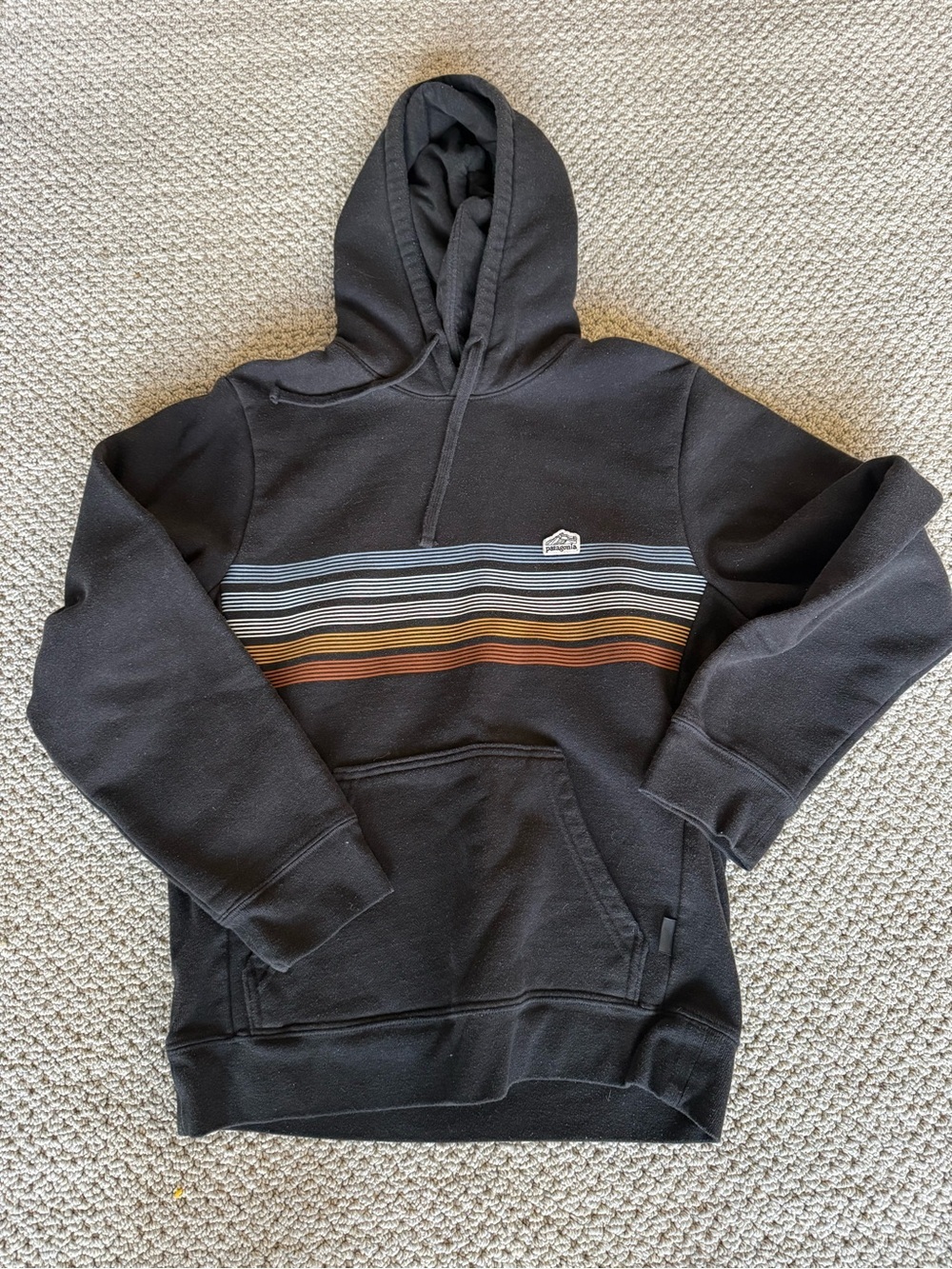 Patagonia Black Hoodie with stripes